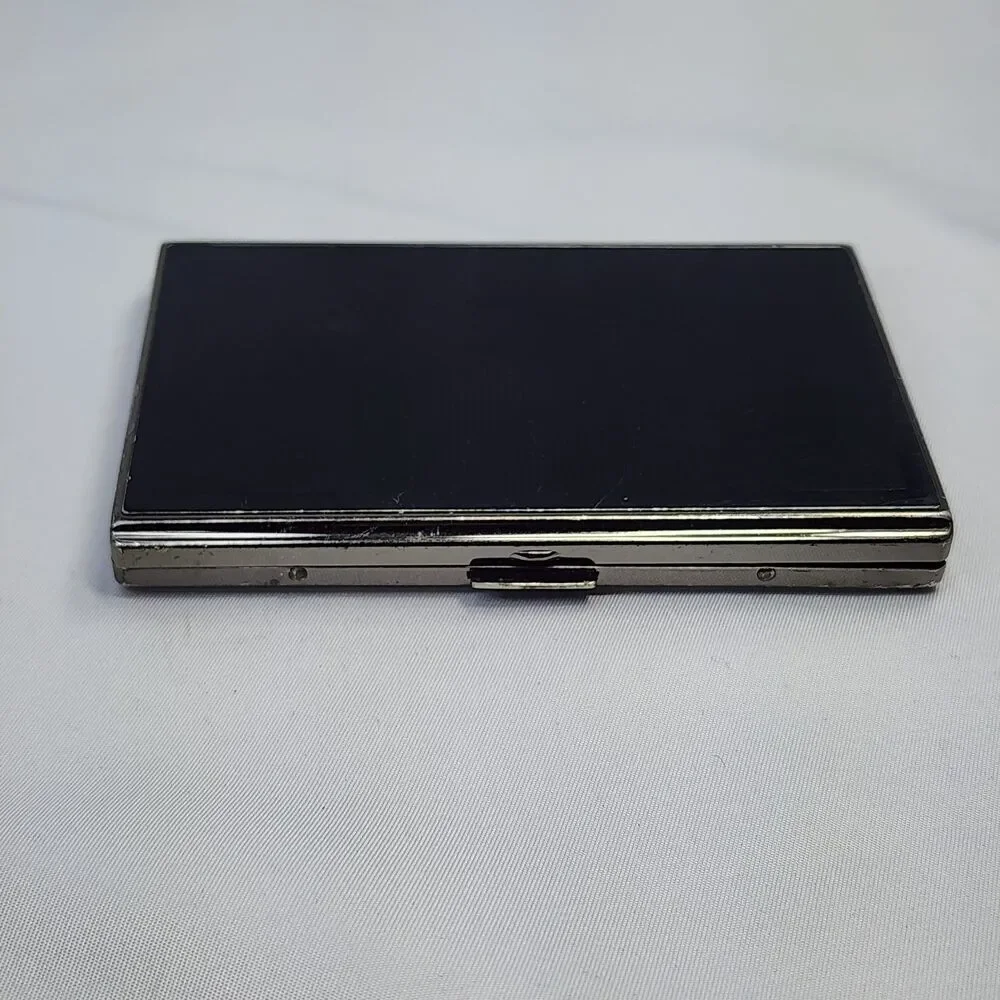Fendi Zucca Metal Cigarette Case Vintage Card Holder Black Enamel Striped FF